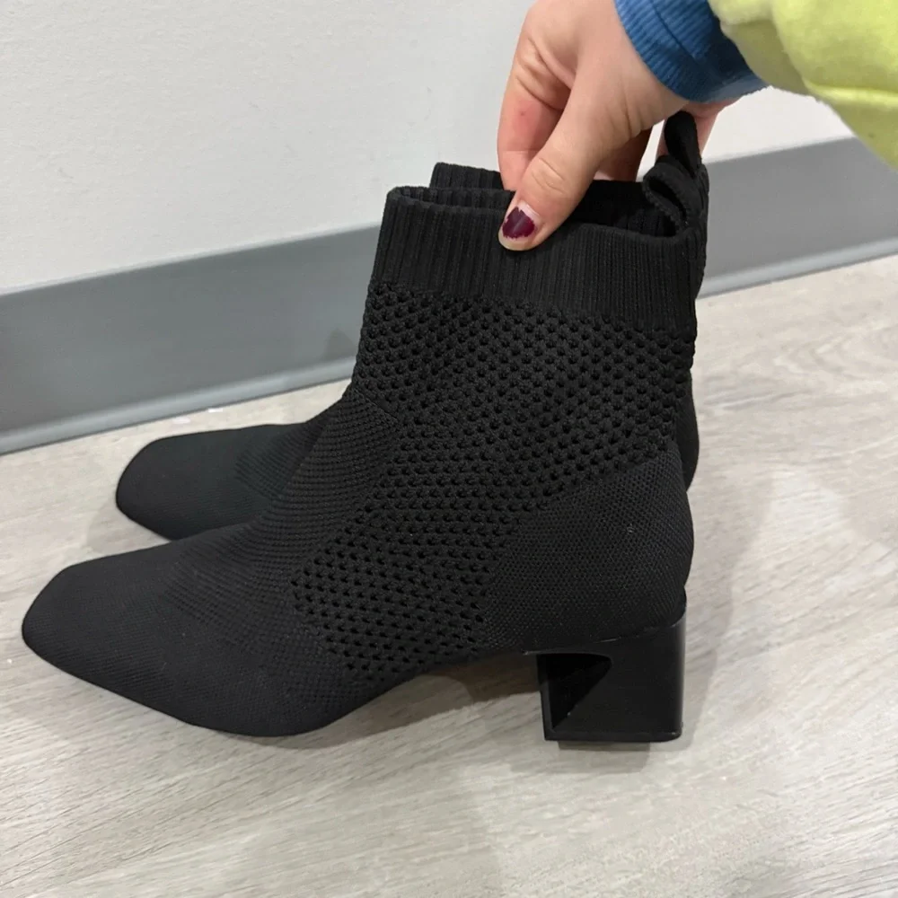 Vivaia Boots Melissa Square Toe Perforated Comfort Cushion Heeled in Black